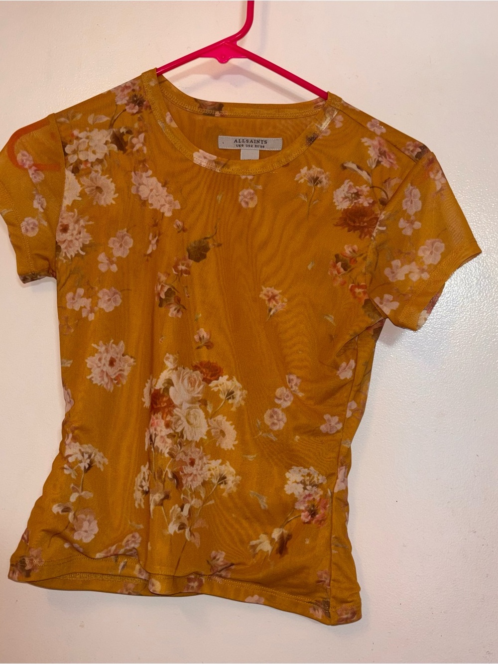 All Saints Mustard Floral Short Sleeve Tee